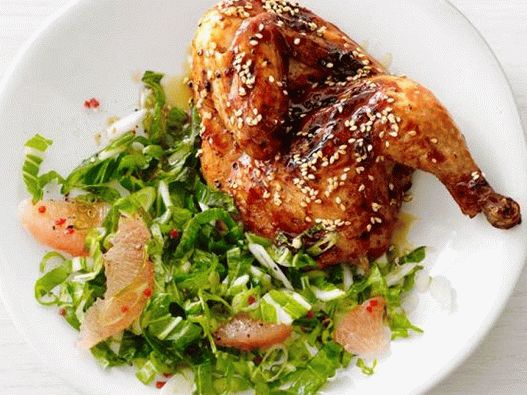 Foto kokoši Teriyaki s bok choy kupusom