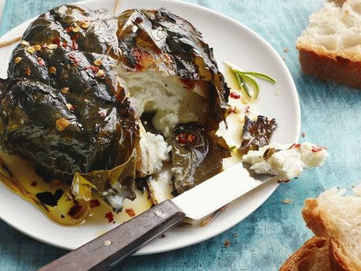 Fotografija kozjeg kozjeg sira u lišću grožđa