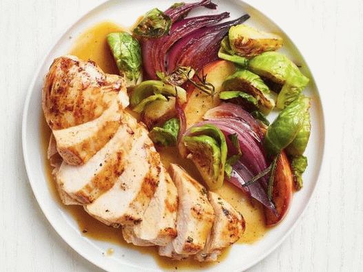 Foto piletina i briselske klice s umakom od jabučnog soka