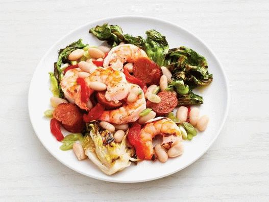 Fotografija jela - Topla salata od graha s škampima na žaru