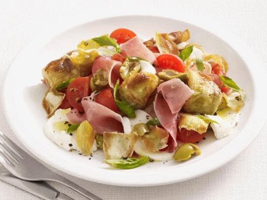 Fotografija jela - salata od kaprese s pršutom i prženim artičokama