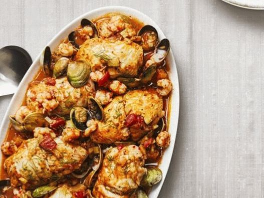 Photo Flounder peciva s rakovima punjenim u umaku sa škampima i školjkama